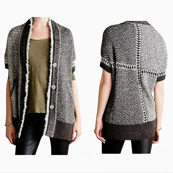 Angel Of The North By Anthropologie Wool Gray Cardigan Sweater Short Sleeve XS/S - Picture 1 of 10
